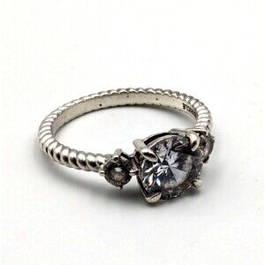 Berricle Sterling Silver 925 Cubic Zirconia Three Stone Rope Design Ring Sz 7.75